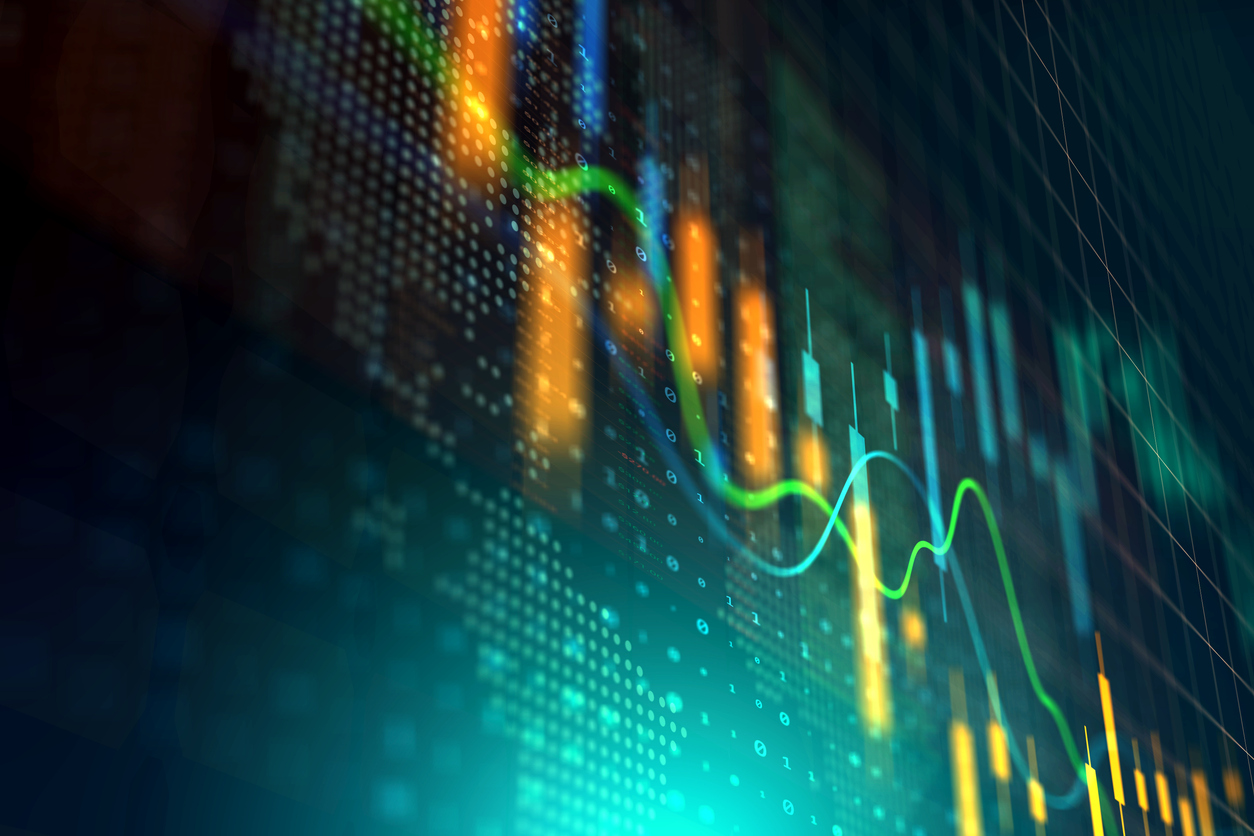 Data Technology Computer Generated Digital Currency and Exchange Stock Chart for Finance and Economy Display